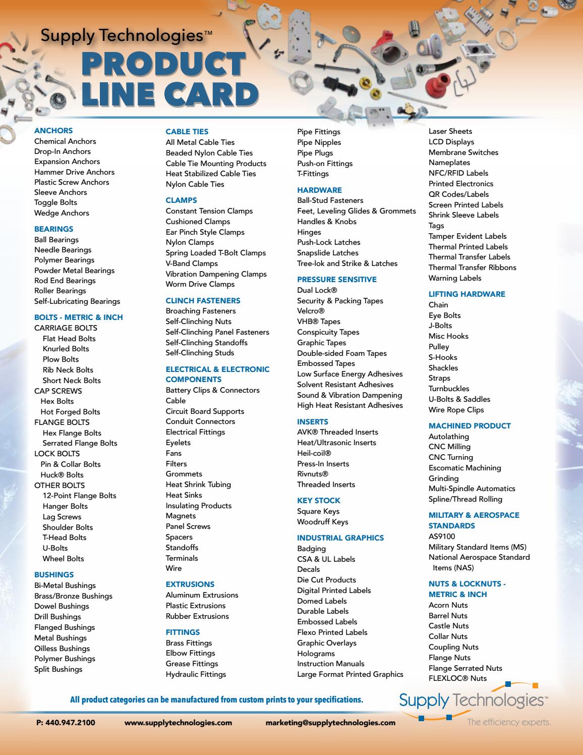 Supply Technologies Product Line Card by Supply Technologies, LLC Issuu