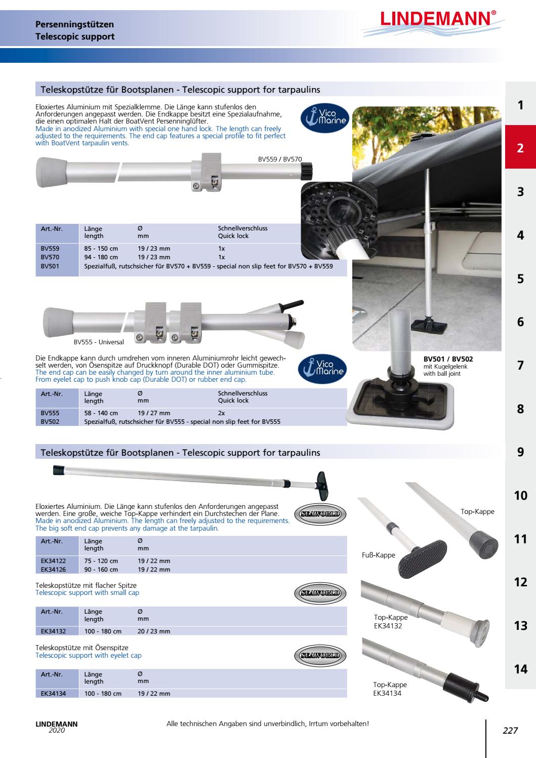 Teleskop-Stütze für Bootsplanen 90-160cm Aluminium