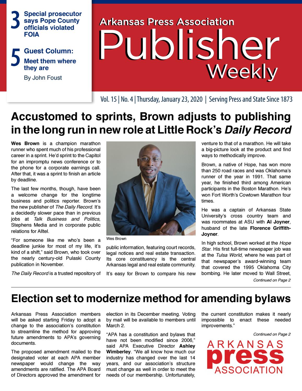 Arkansas Publisher Weekly January 23, 2020 by Arkansas Press