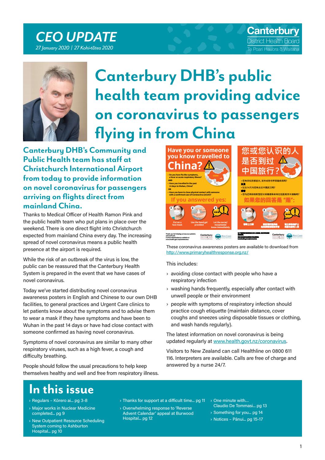 Canterbury DHB CEO Update Monday 27 January 2020 by Te Whatu Ora