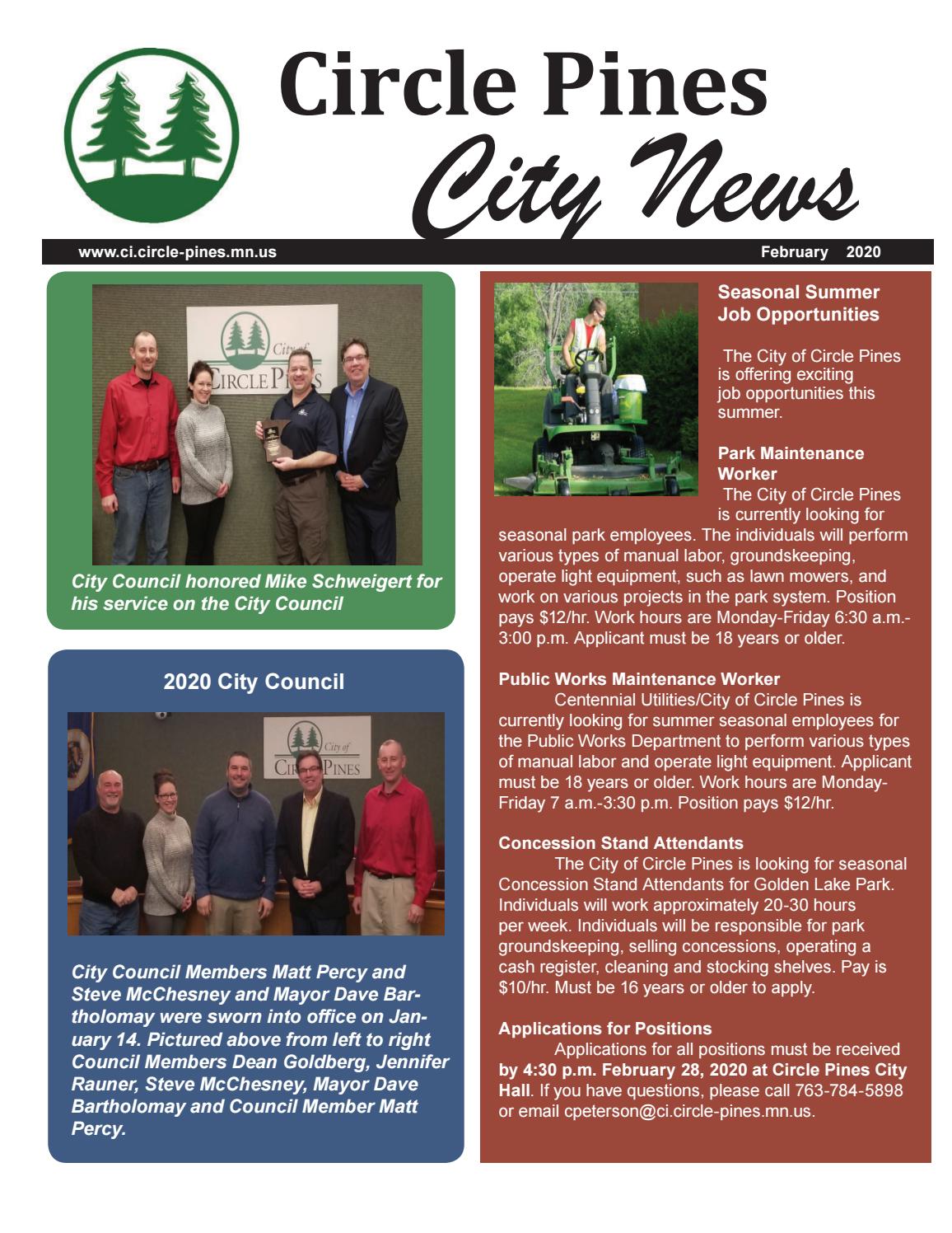 City of Circle Pines February 2020 Newsletter by City of Circle Pines