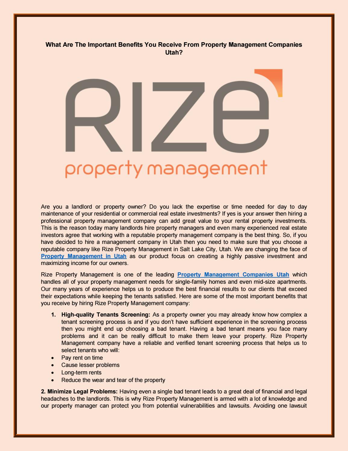 What Are The Important Benefits You Receive From Property Management