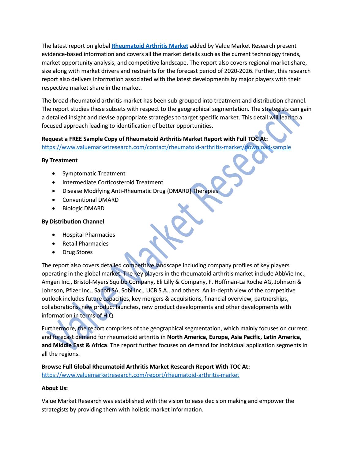 Rheumatoid Arthritis Market Report 20192026 Latest Trend, Growth