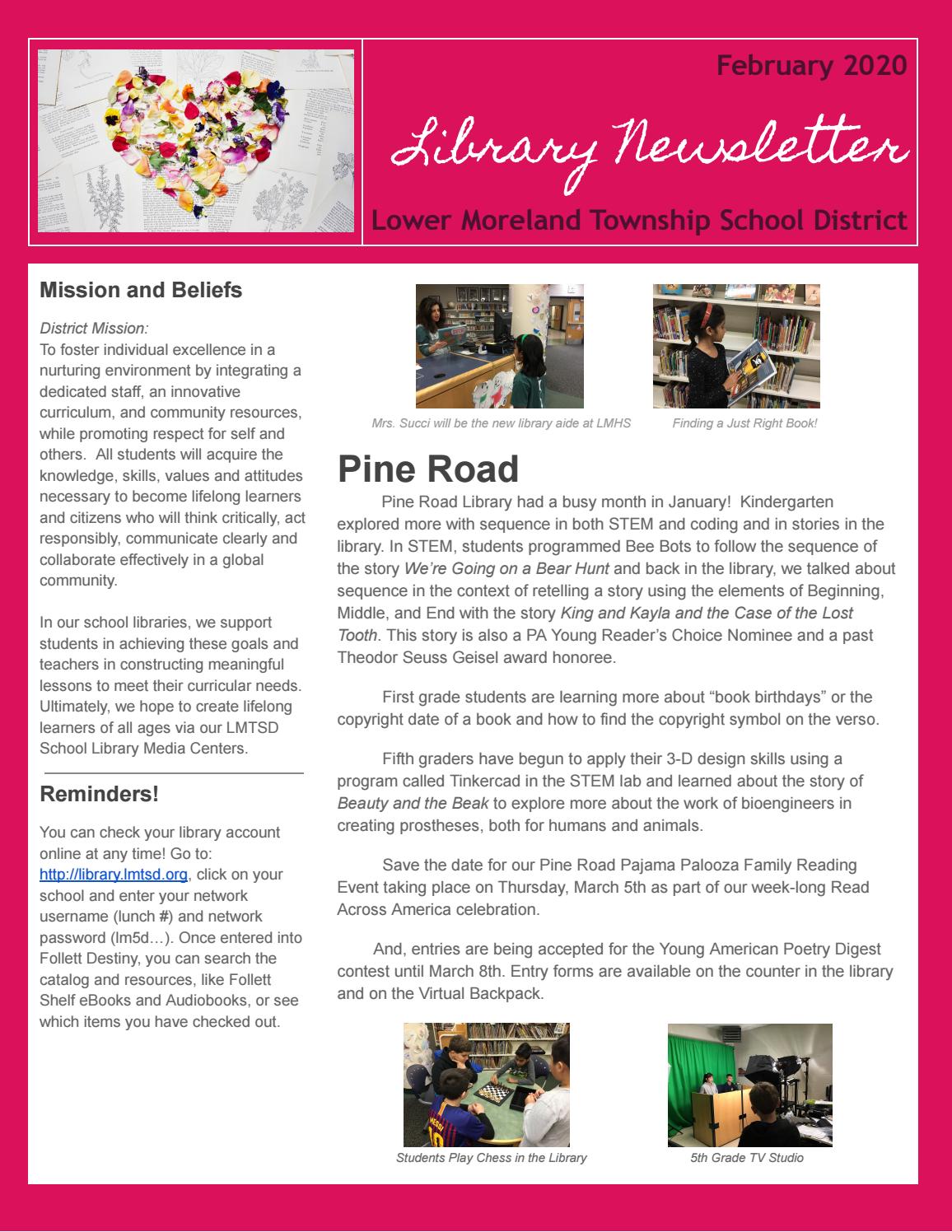 Library Newsletter February 2020 by LMTSD Libraries Issuu