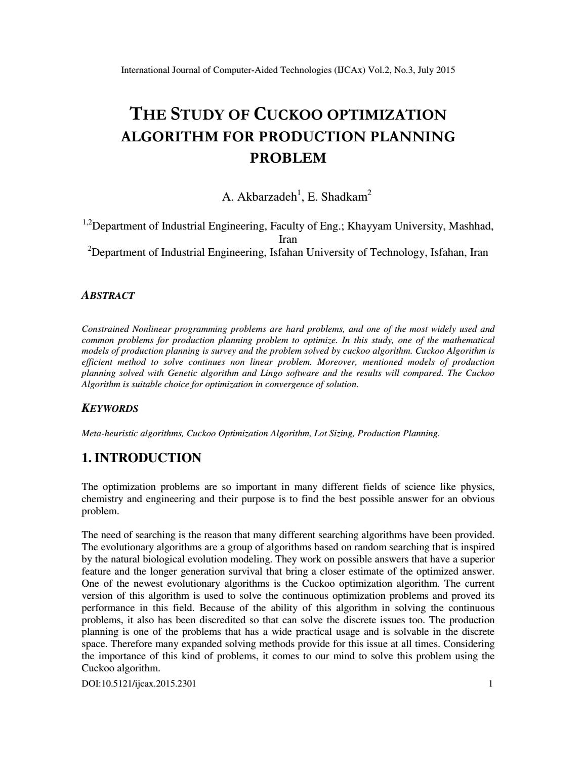 THE STUDY OF CUCKOO OPTIMIZATION ALGORITHM FOR PRODUCTION PLANNING the-study-of-cuckoo-optimization-algorithm-for-production-planning