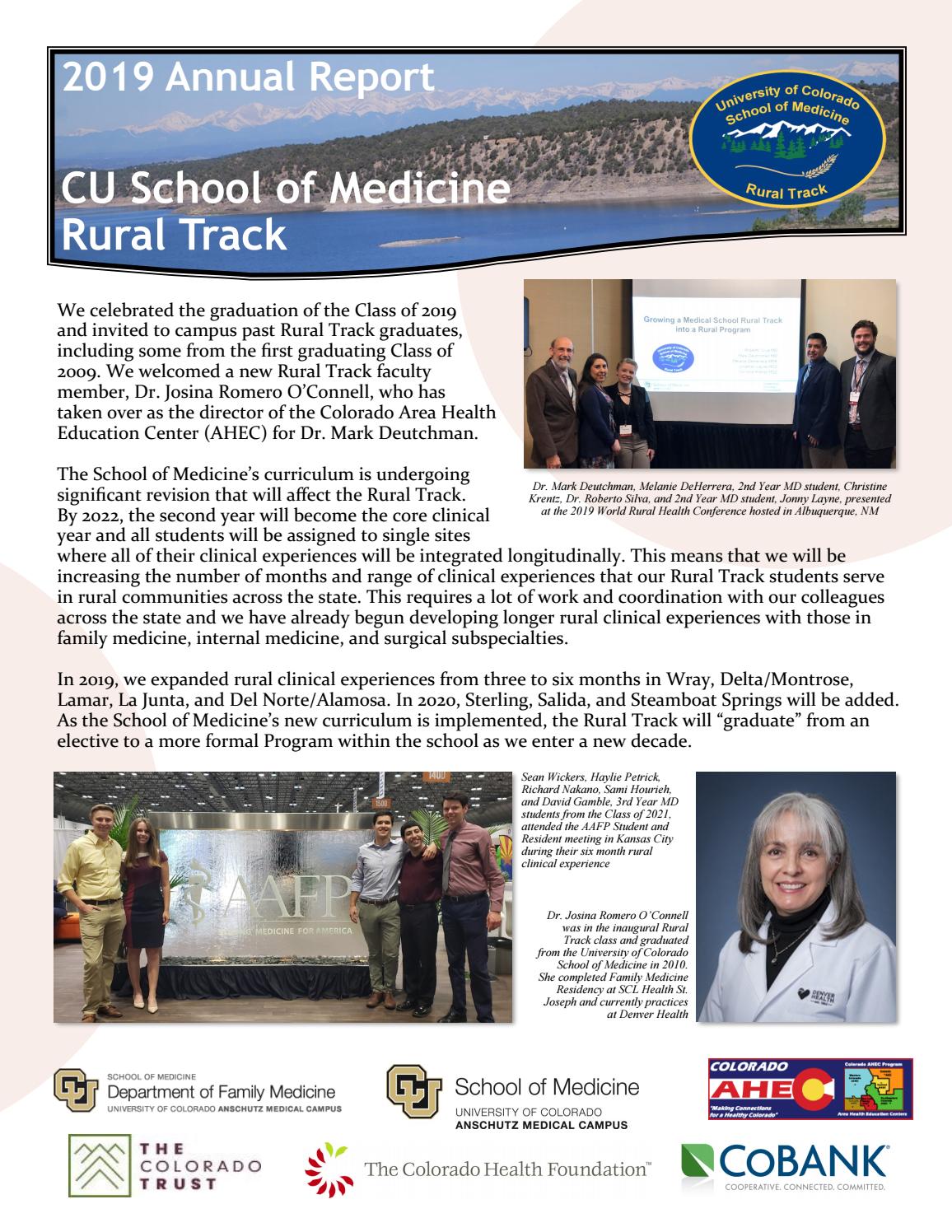 CU School of Medicine Rural Track 2019 Annual Report by ucdenver10 - Issuu CU School of Medicine Rural Track 2019 Annual Report by ucdenver10 - Issuu