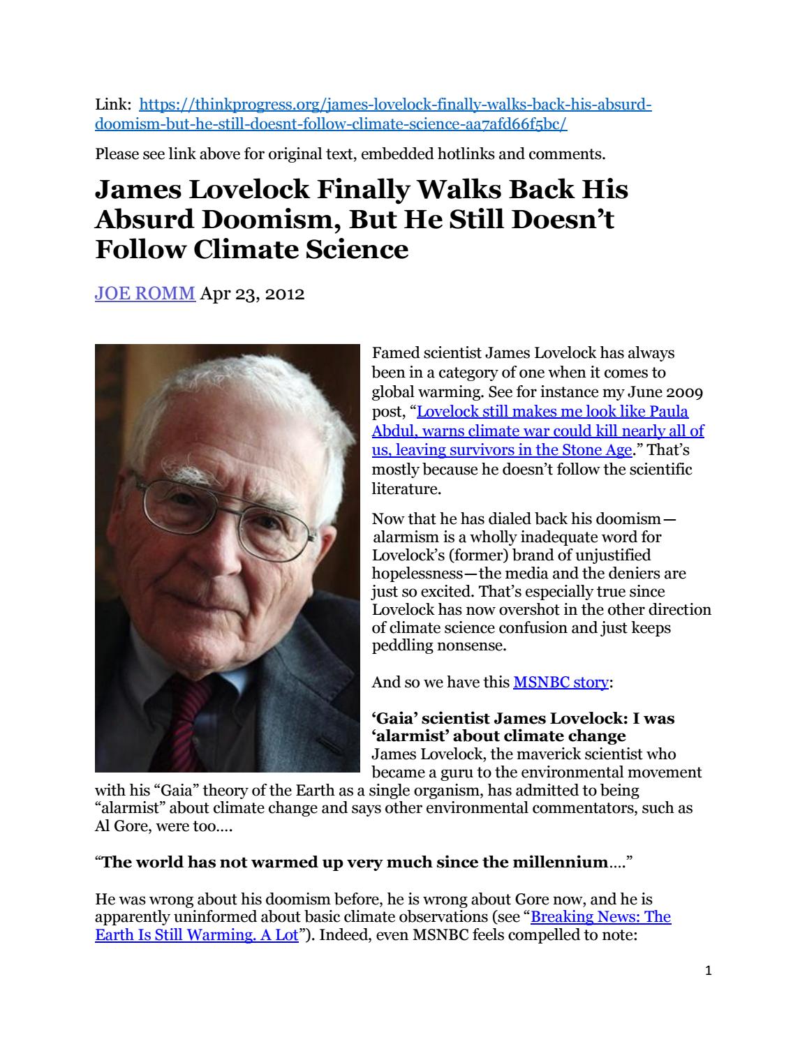 James Lovelock walks back his extreme man-made global warming doomism ...