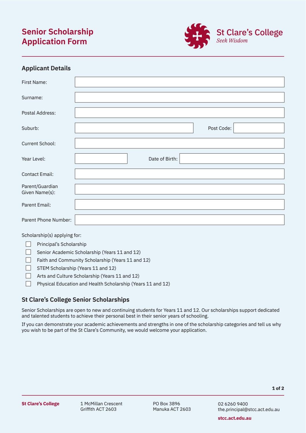 Senior Scholarship Application Form