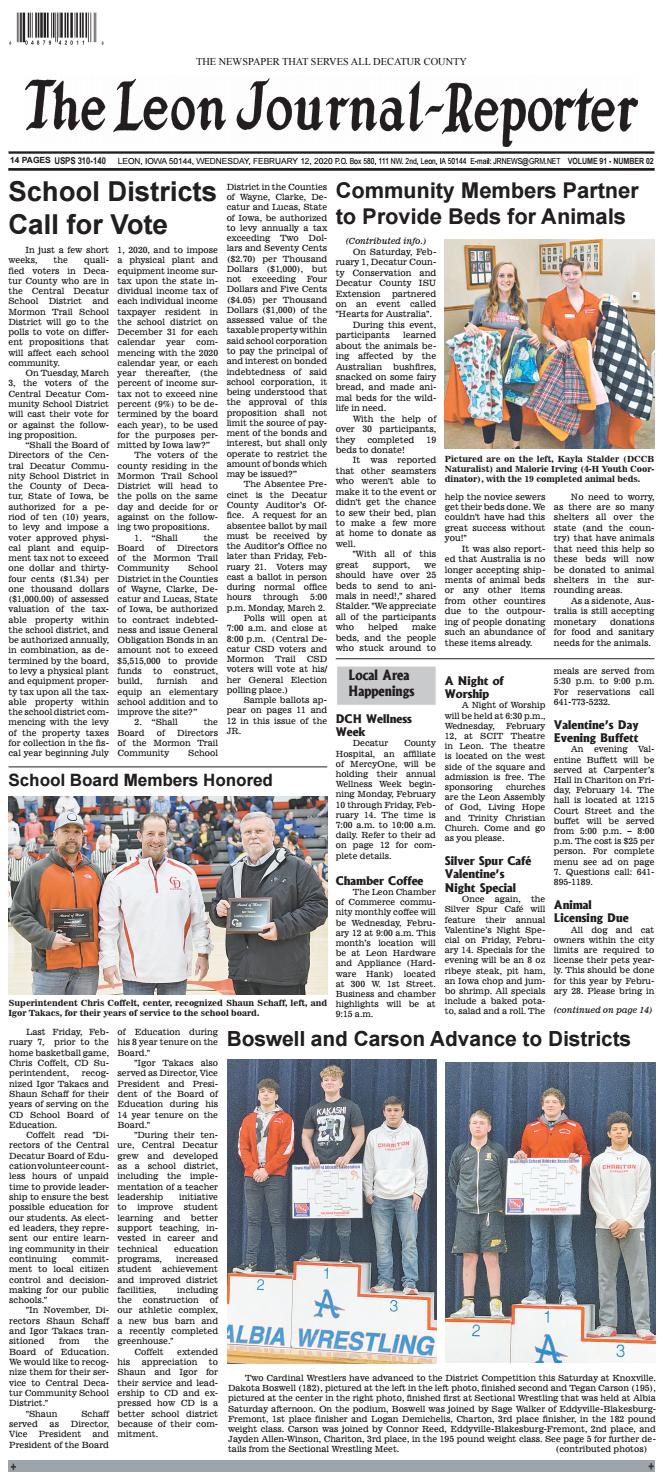 The Leon JournalReporter February 12, 2020 by Tonya Kunze Lindsey