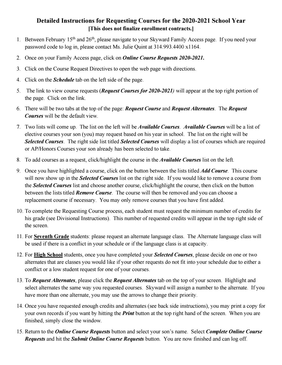 Course Registration Instructions by Chaminade College Preparatory