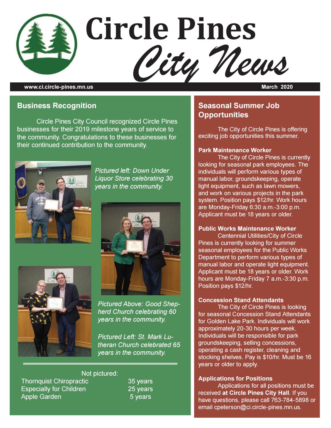 City of Circle Pines March 2020 Newsletter by City of Circle Pines Issuu