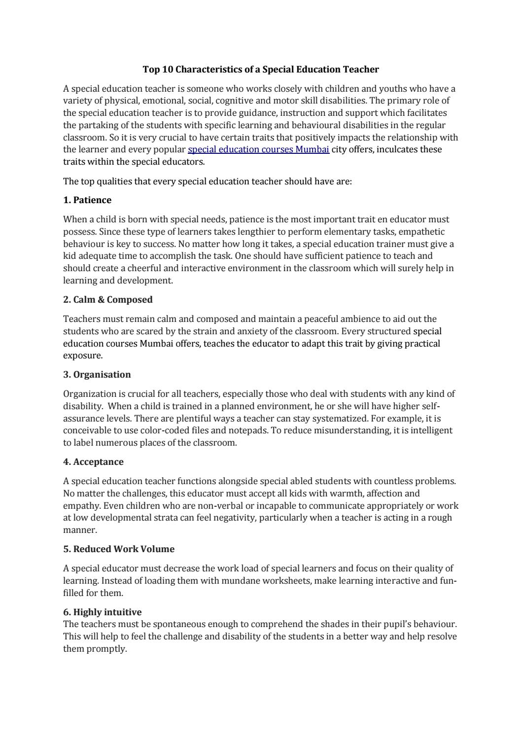 Top 10 Characteristics of a Special Education Teacher by adambrown455