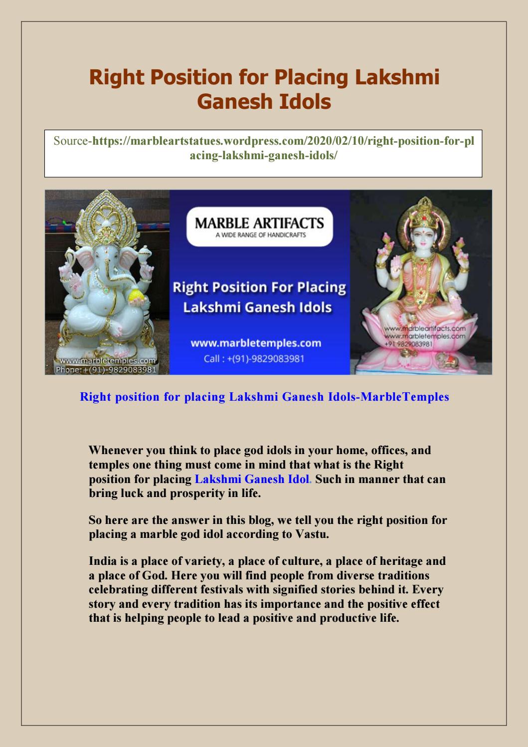 Right position for placing Lakshmi Ganesh IdolsMarbleTemples by