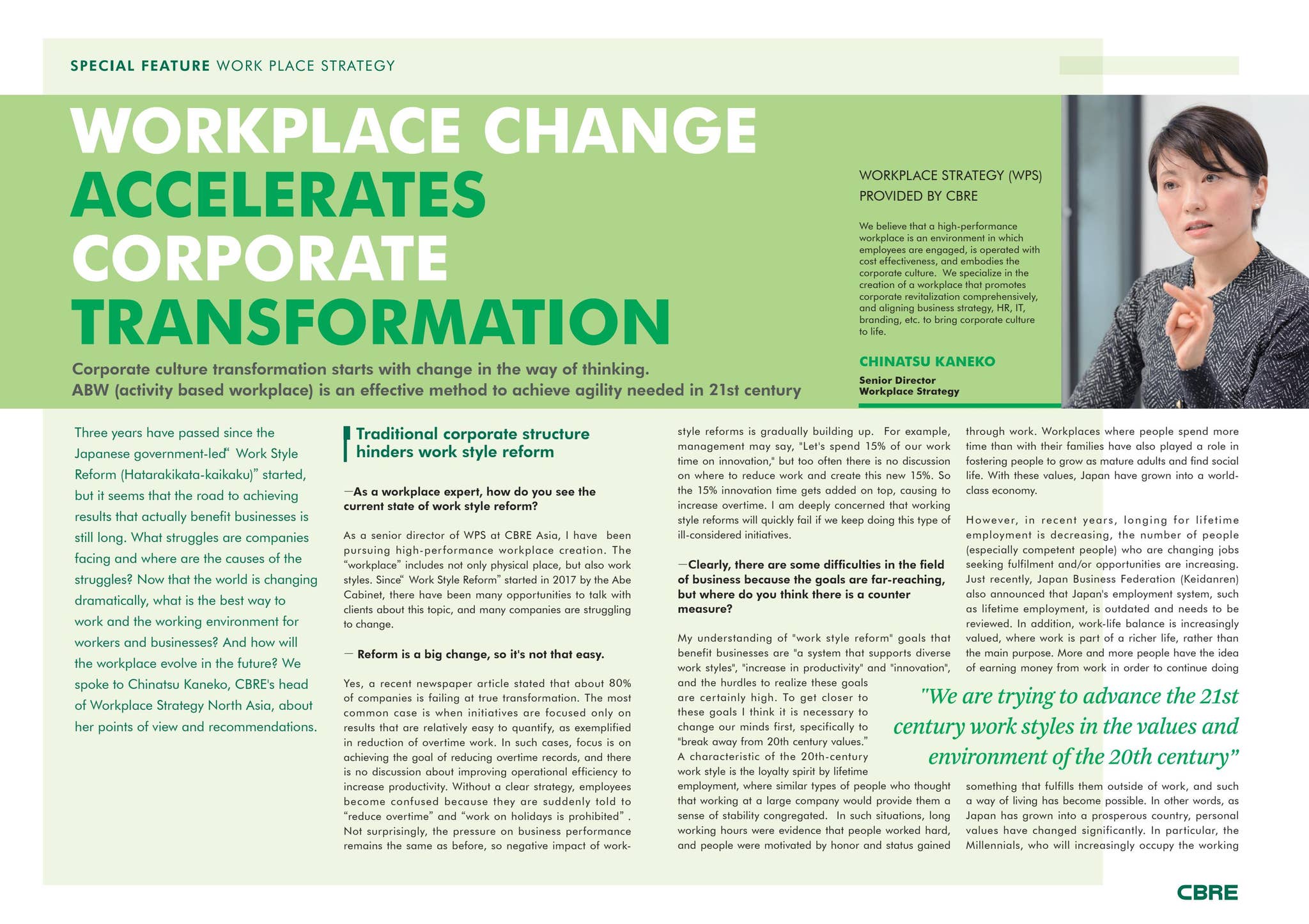 WORKPLACE CHANGE ACCELERATES CORPORATE TRANSFORMATION by CBRE-JAPAN ...