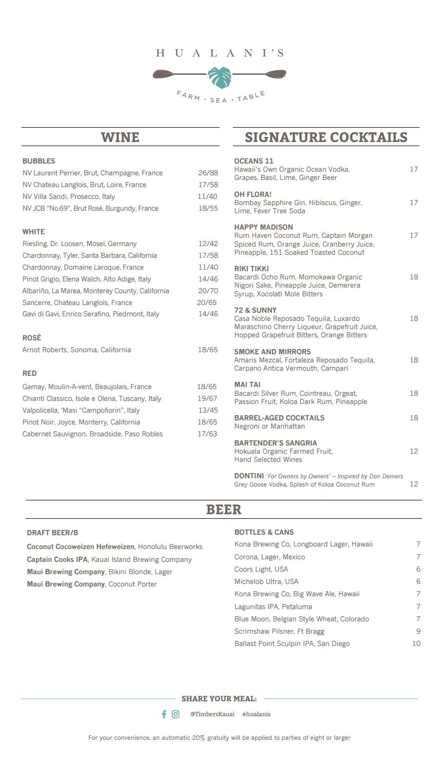 Hualani's Dinner Menu by Timbers Resorts Issuu