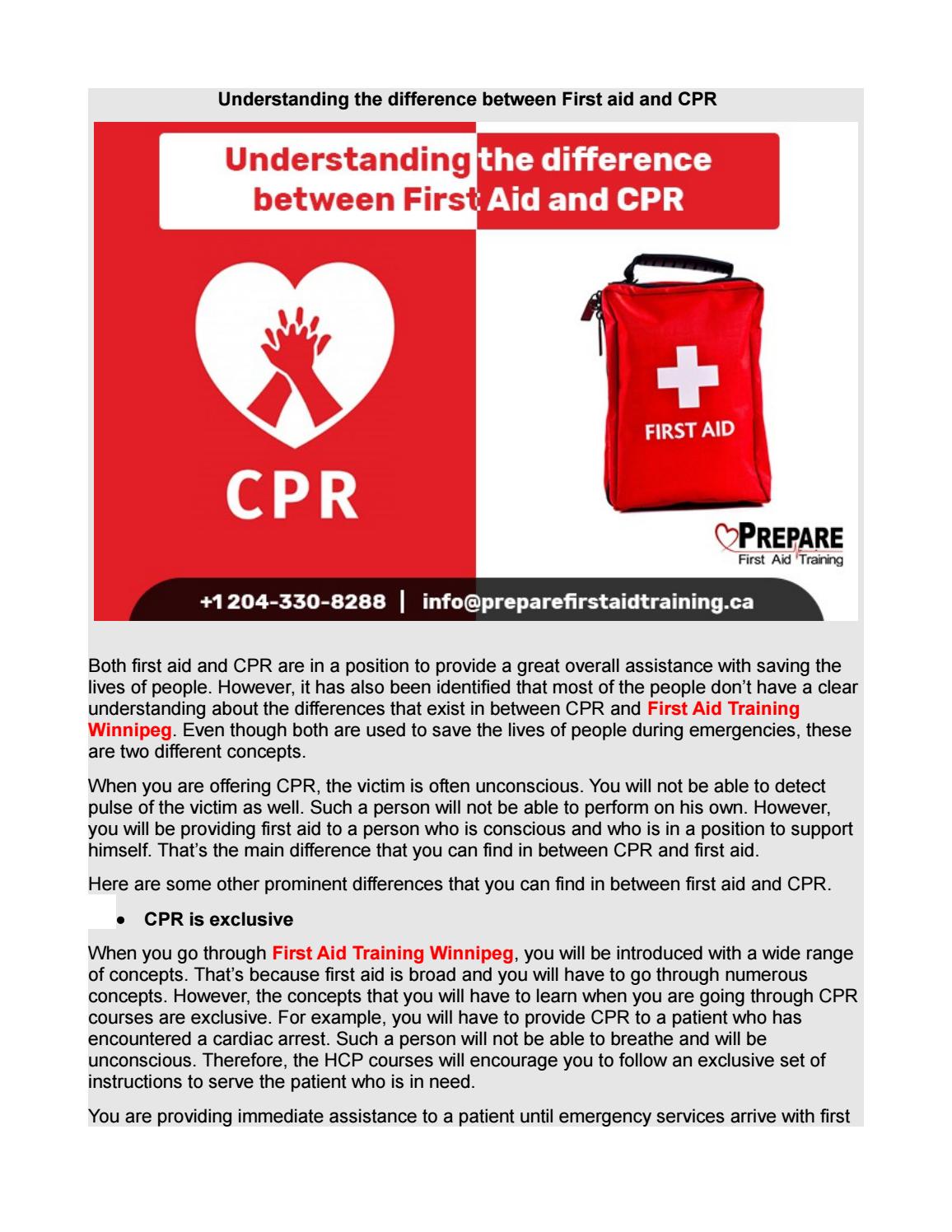 Understanding the difference between First aid and CPR by Prepare First
