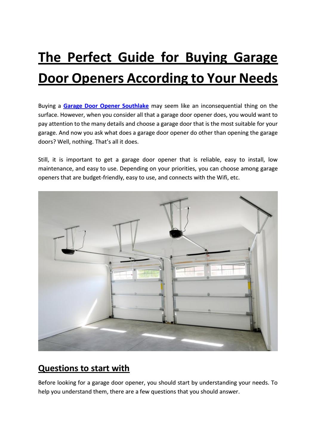 The Perfect Guide for Buying Garage Door Openers According to Your