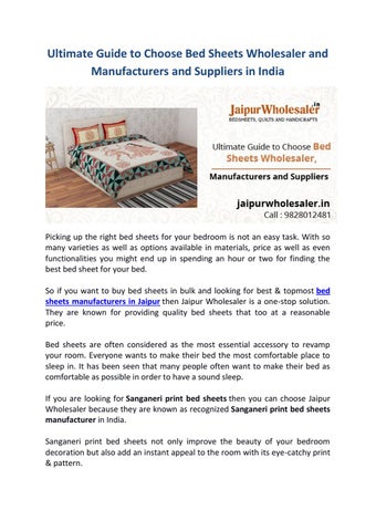 Top Manufacturers of Bedsheet and Bed Sheets Wholesaler in Jaipur