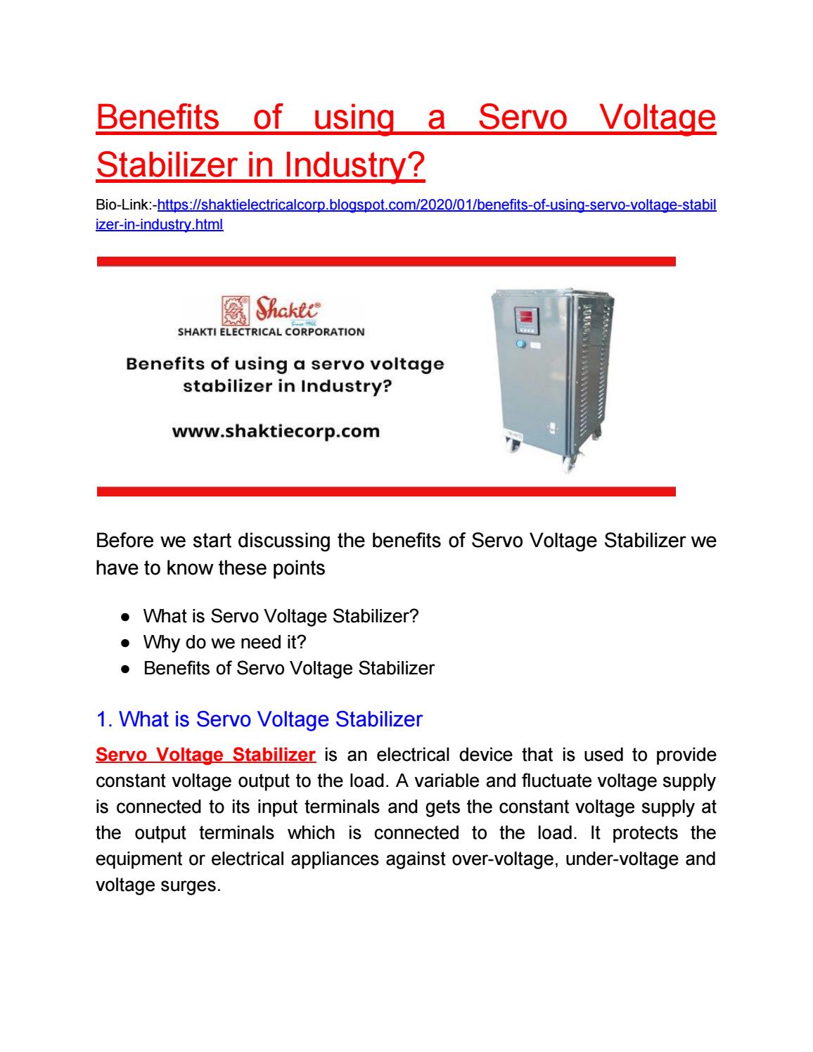 Benefits of using a Servo Voltage Stabilizer in Industry? by Mohanish