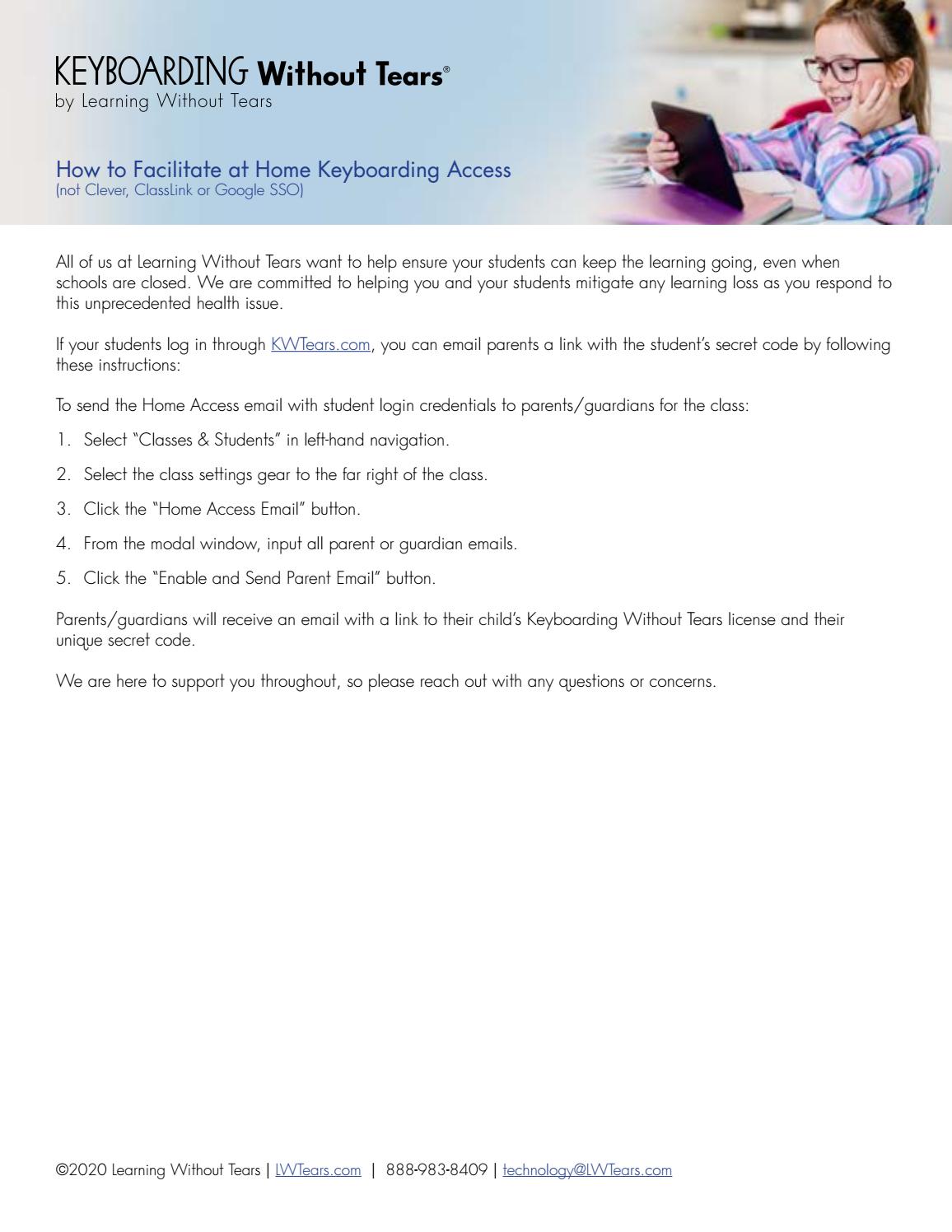 Current Keyboarding Without Tears User Instructions for Enabling Home Access by Learning