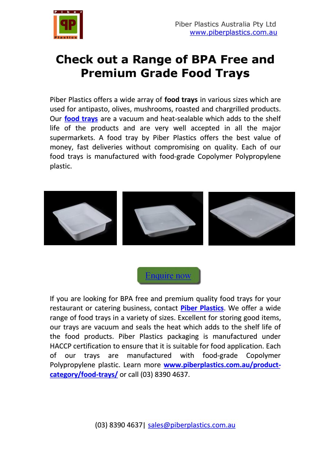 Check out a Range of BPA Free and Premium Grade Food Trays by Piber