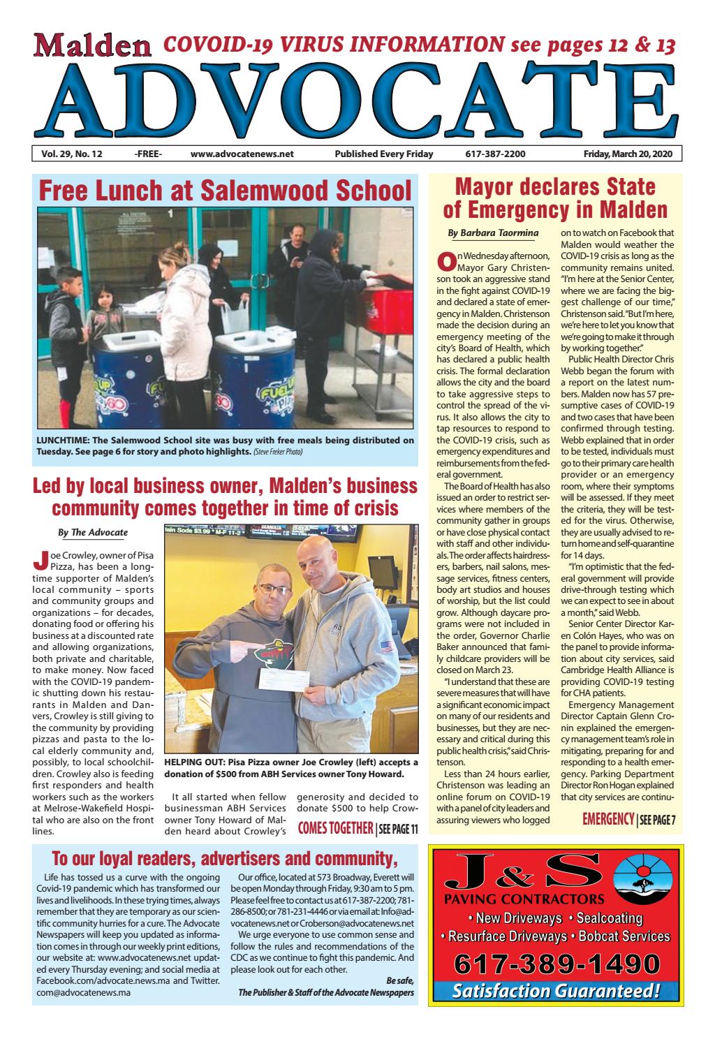 The Malden Advocate Friday March 20 2020 By Mike Kurov Issuu