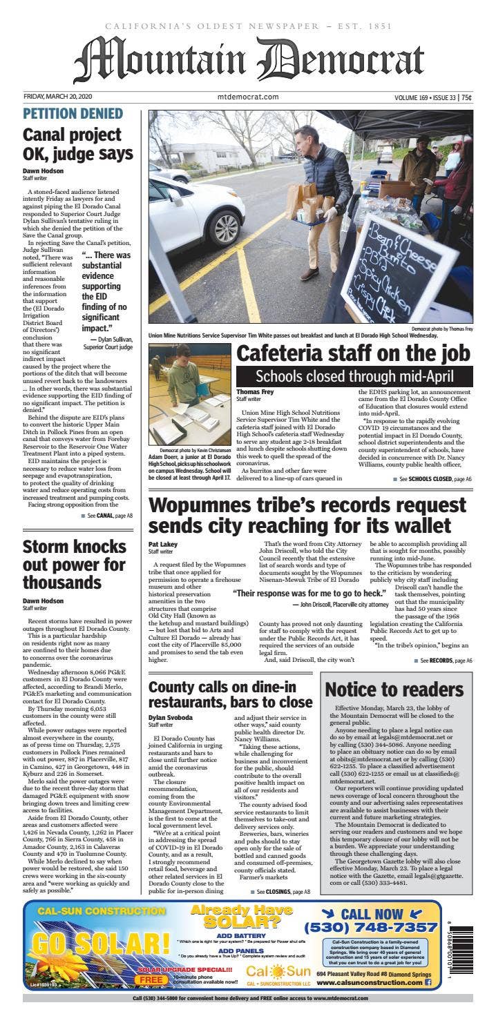 Mountain Democrat, Friday, March 20, 2020 by mcnaughtonmedia - Issuu