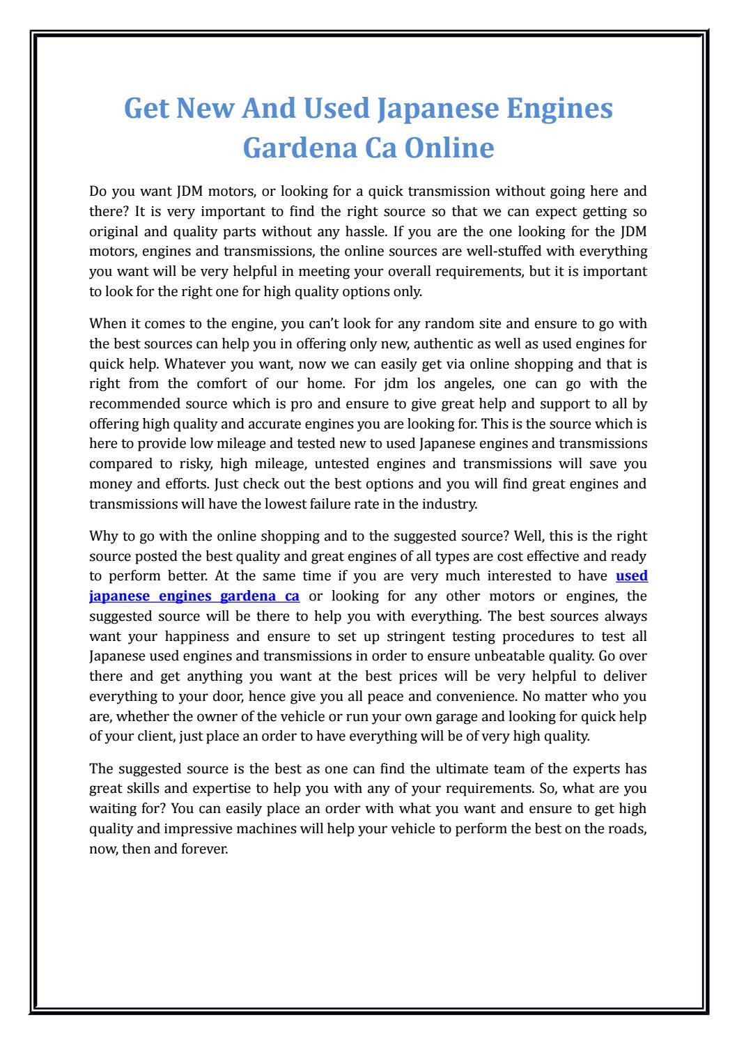 Get New And Used Japanese Engines Gardena Ca Online by Chirag Patel Issuu