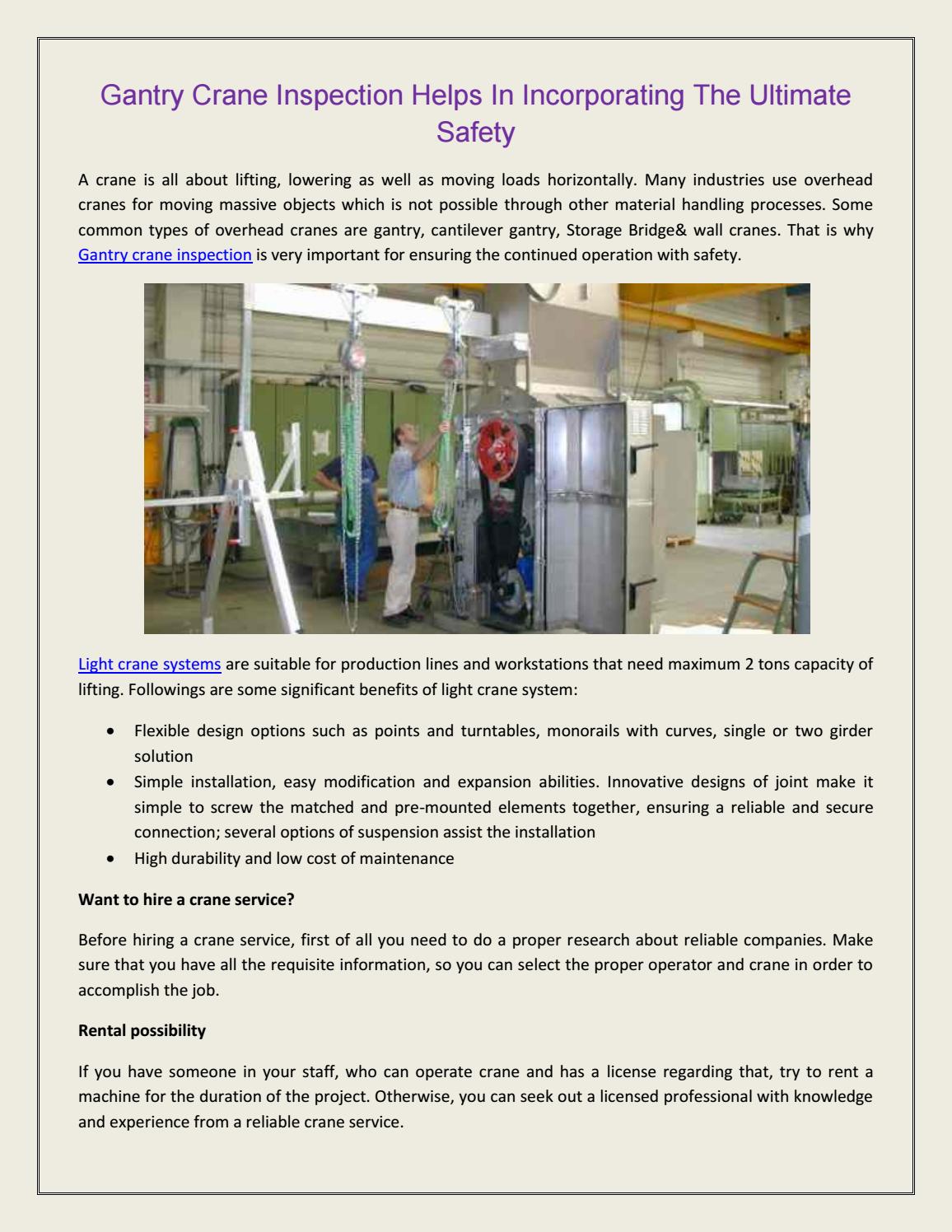 Gantry Crane Inspection Helps In Incorporating The Ultimate Safety by