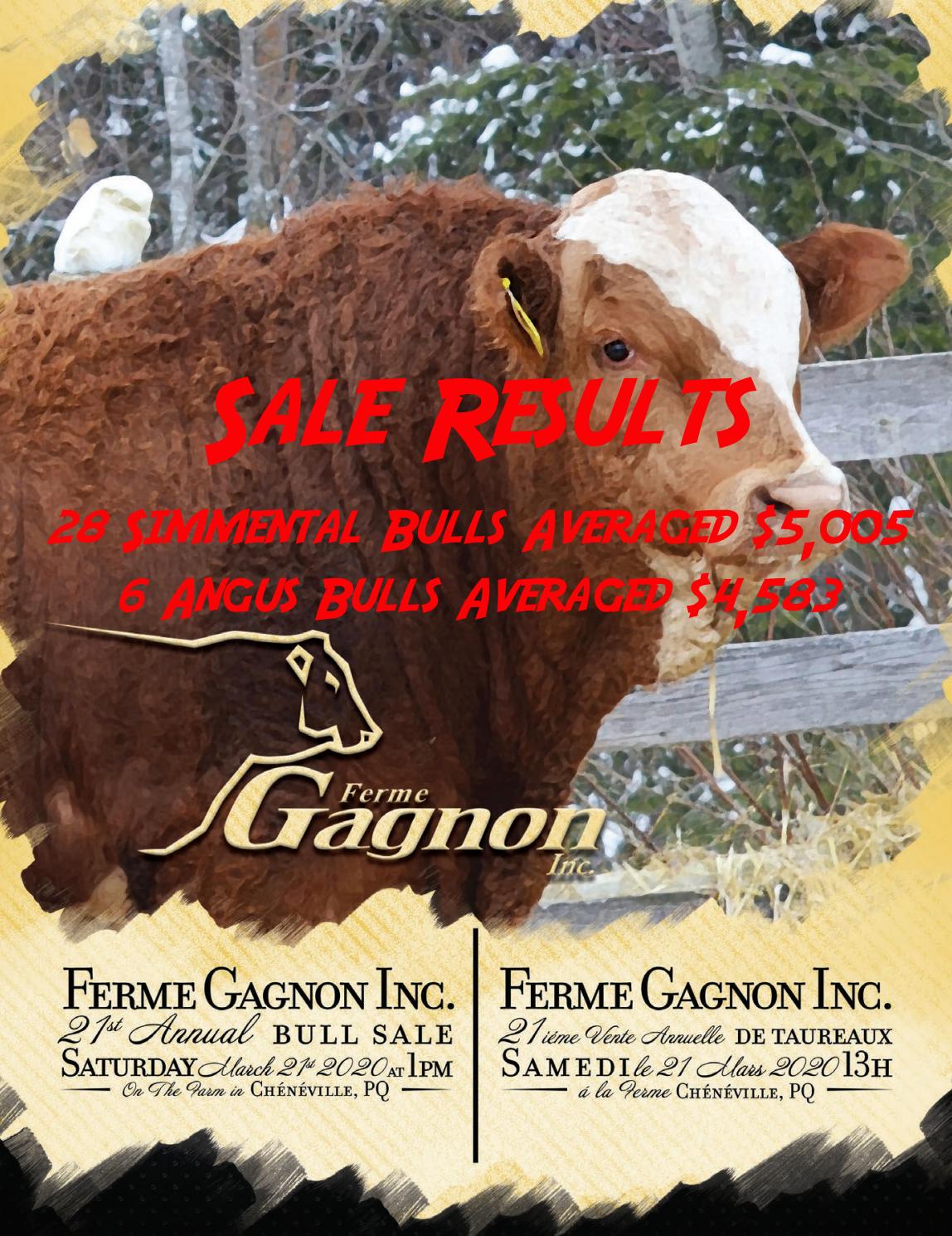 Ferme Gagnon Inc. & Guests 21st Annual Bull Sale SALE RESULTS by