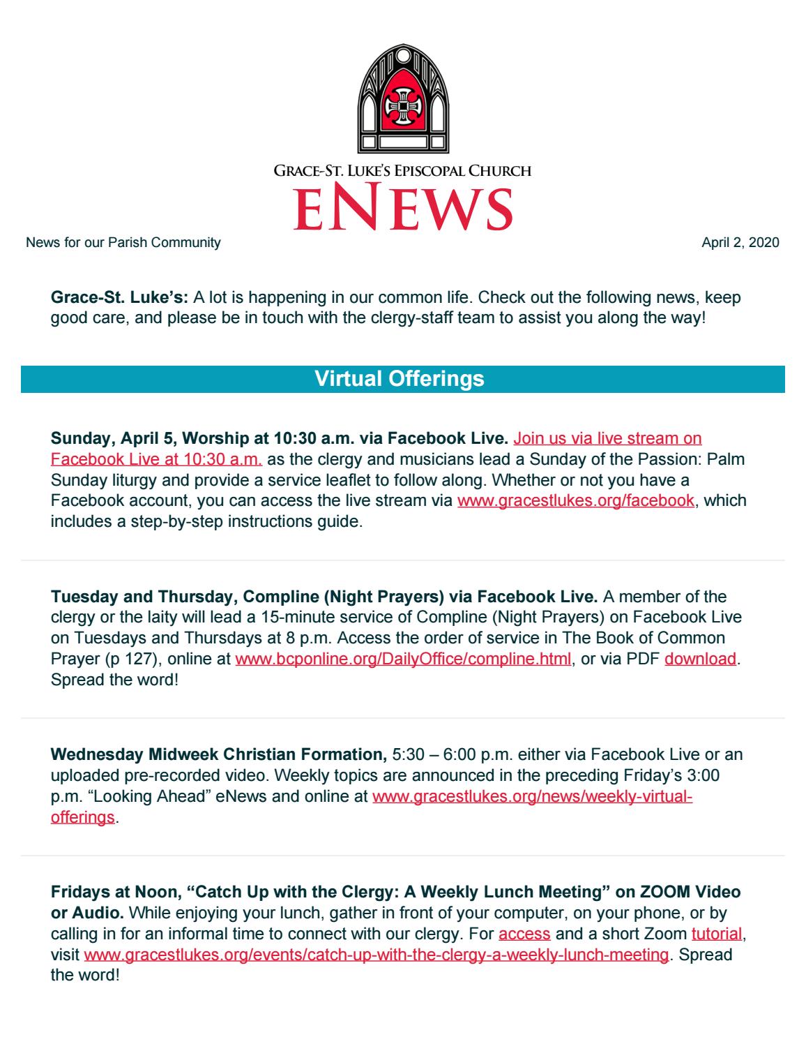 Enews For April 2 2020 By Grace St Luke S Episcopal Church Issuu