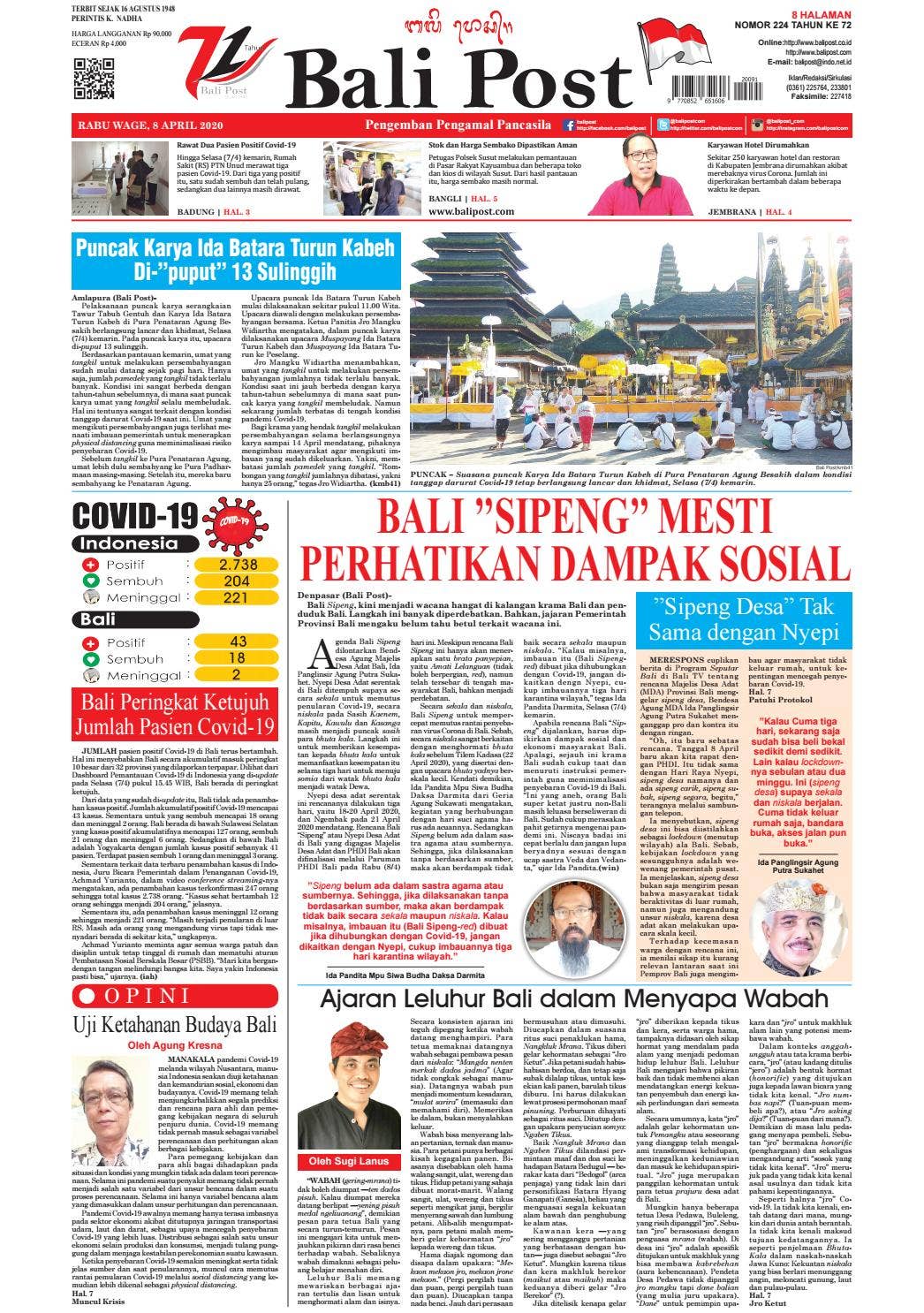Edisi Rabu 8 April 2020 | balipost.com by e-Paper KMB - Issuu