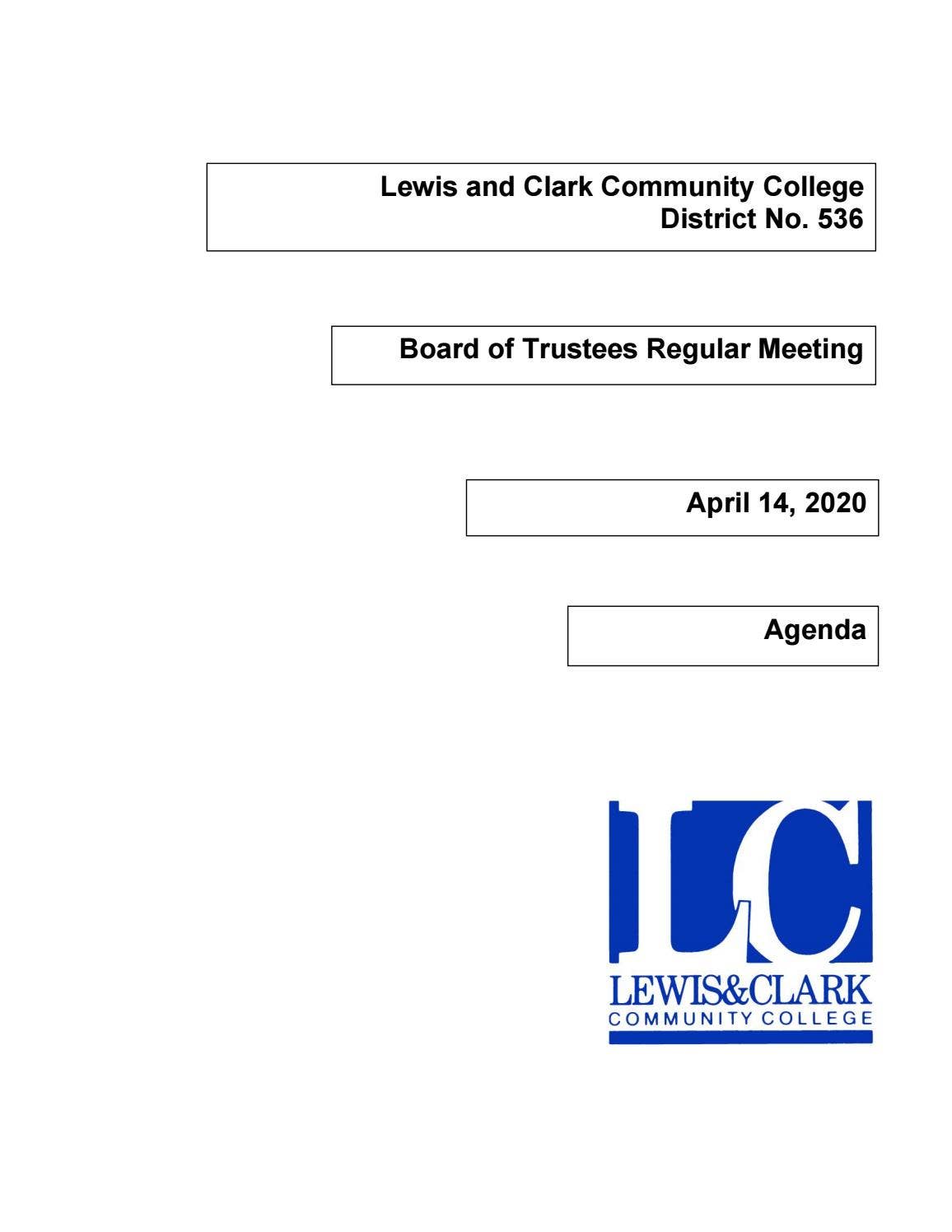 Lewis and Clark Community College Board of Trustees meeting agenda by