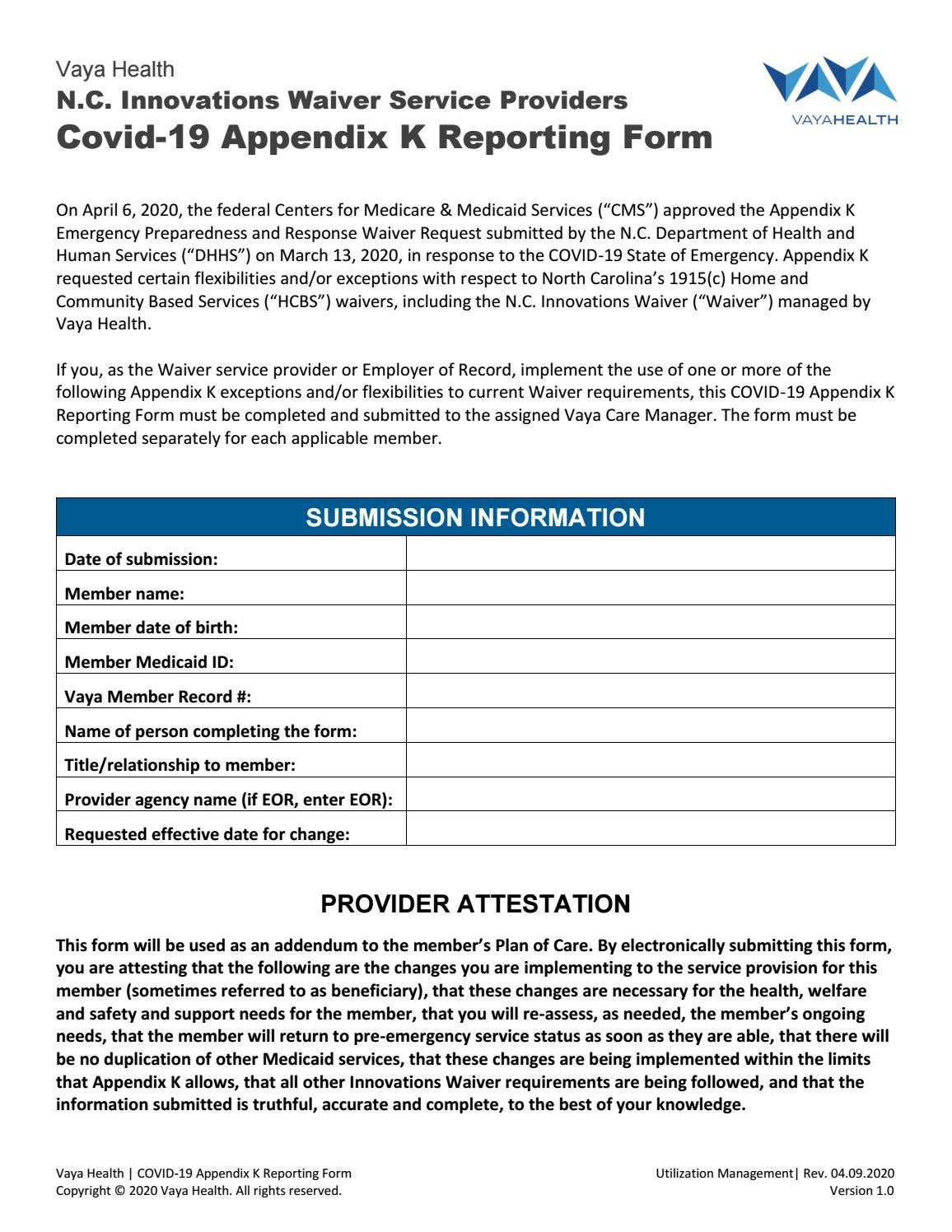 covid19appendixkreportingform by Vaya Health Issuu