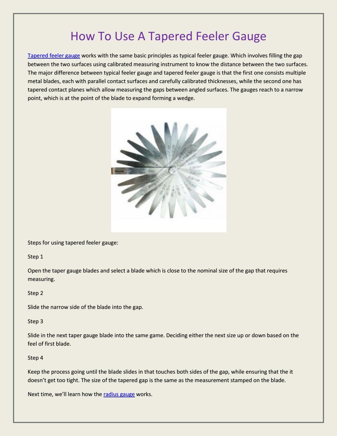 How To Use A Tapered Feeler Gauge by Calibration Services Issuu