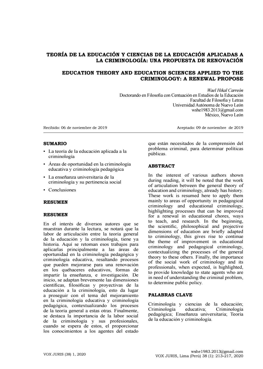 Teoría De La Educación Y Ciencias De La Educación Aplicadas A La Criminología Una Propuesta De Reno By Wael Sarwat Hikal Carreón Issuu