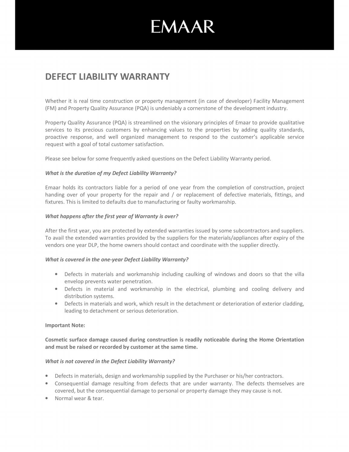 Defect liability warranty by Emaar Community Management Issuu
