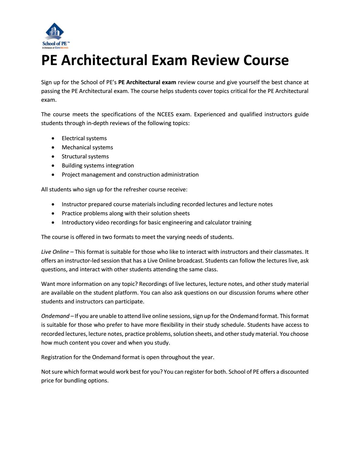 PE Architectural Exam Review Course by School of PE Issuu