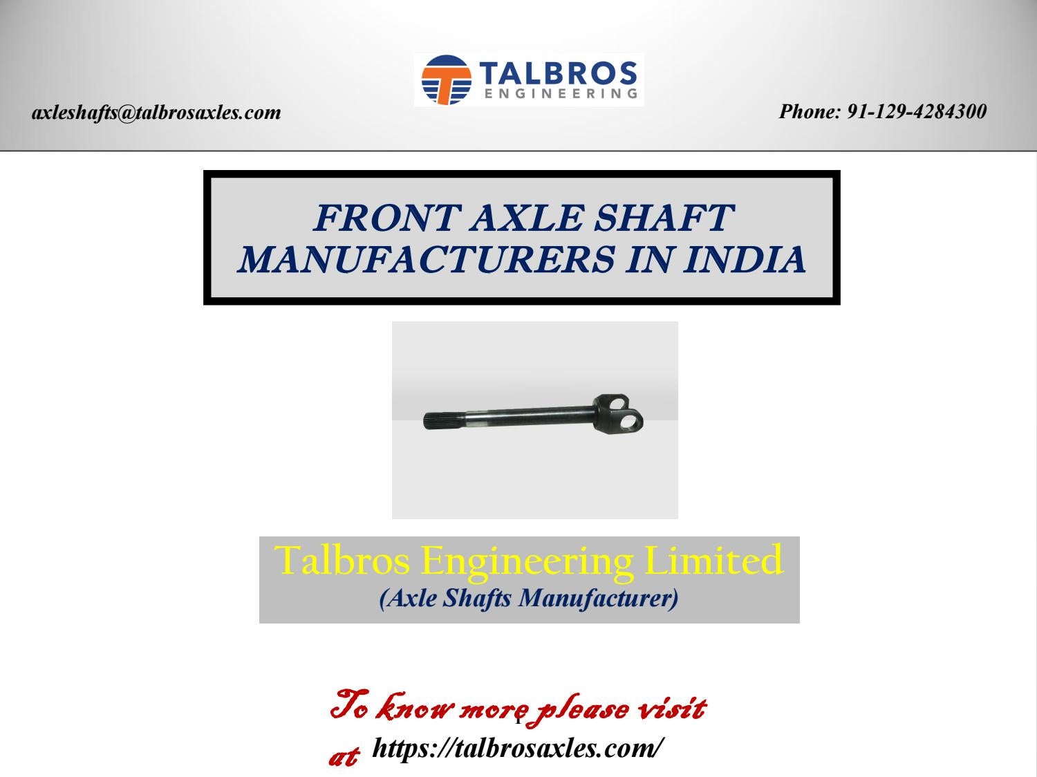 Front Axle Shaft Manufacturers In India by Talbros Engineering Limited