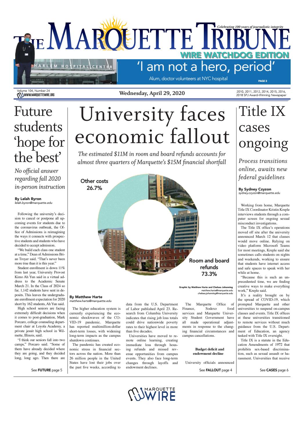The Marquette Tribune Wednesday, April 29, 2020 by Marquette Tribune