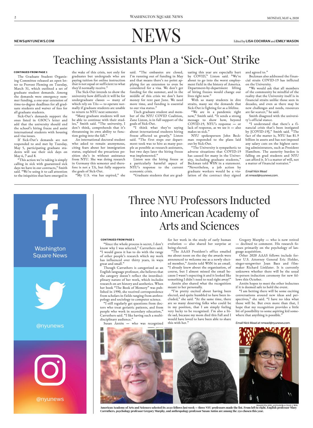 Washington Square News | May 4, 2020 by Washington Square News - Issuu