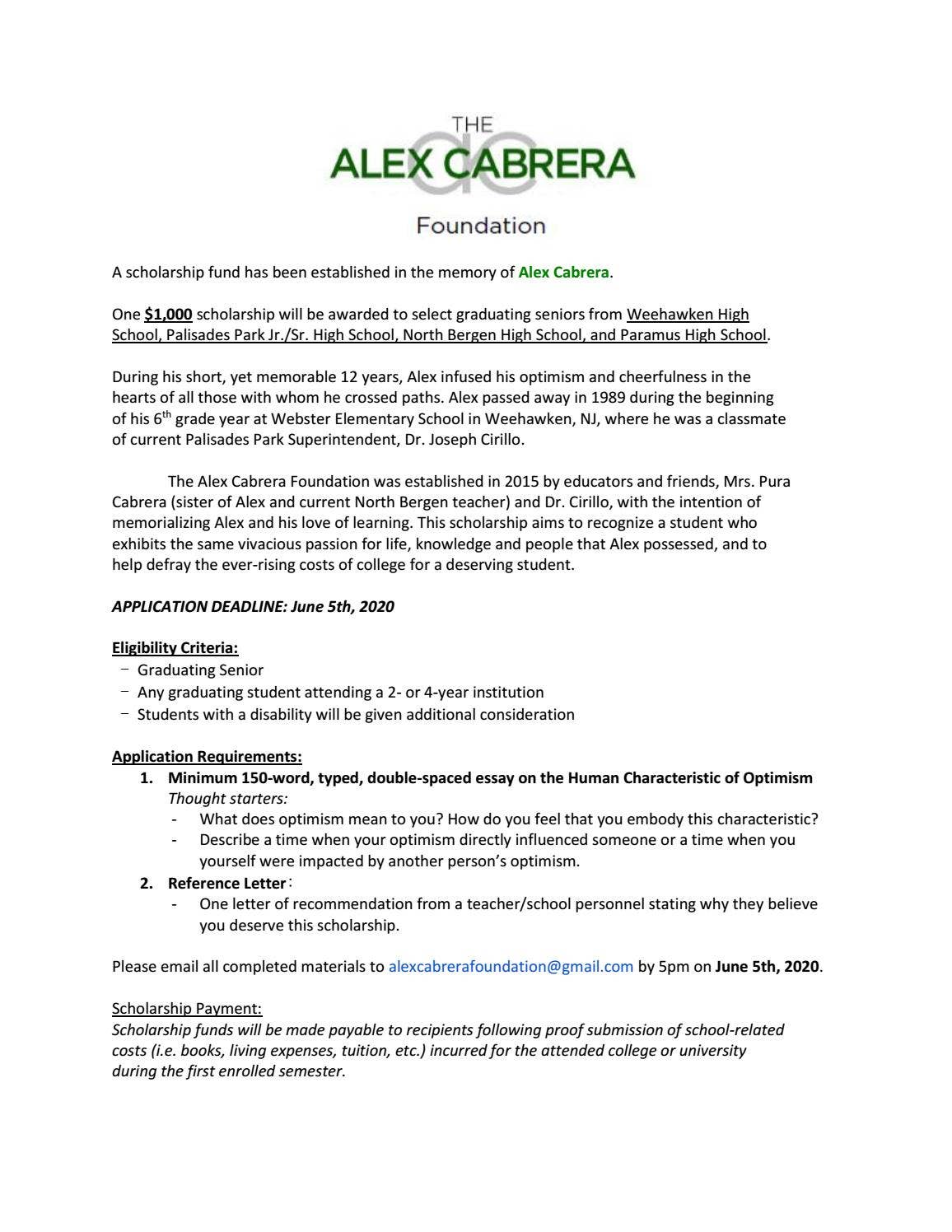 The Alex Cabrera Foundation - 2020 Application by alexcabrerafoundation ...
