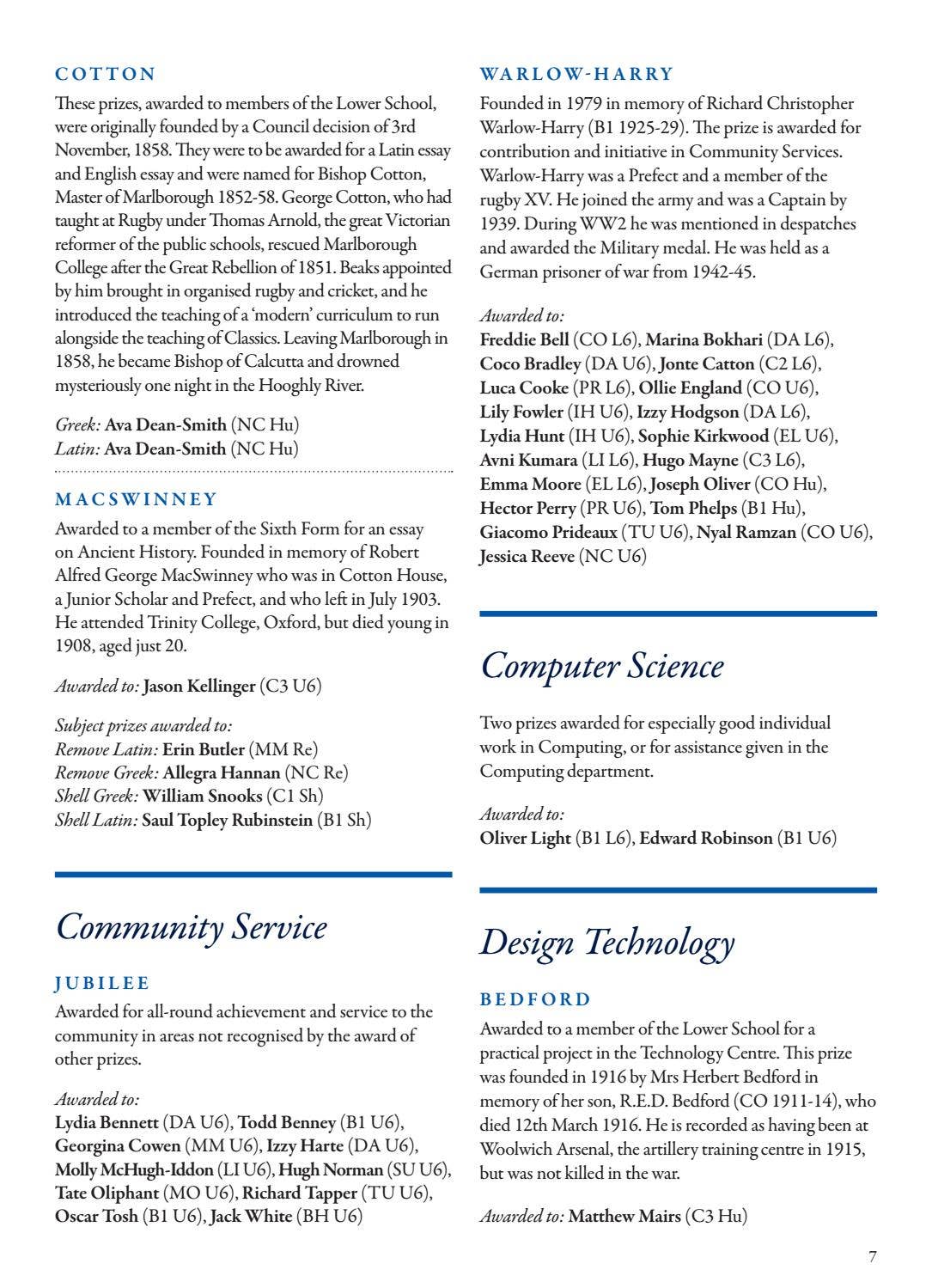 Commemoration & Prize Day 2020 Programme by Marlborough College - Issuu