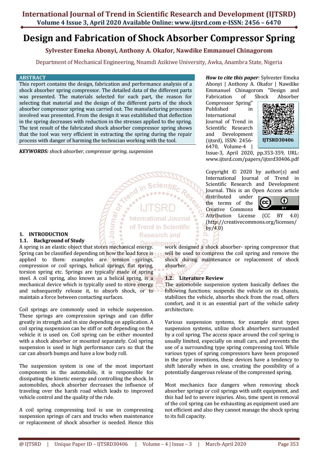 Design and Fabrication of Shock Absorber Compressor Spring by