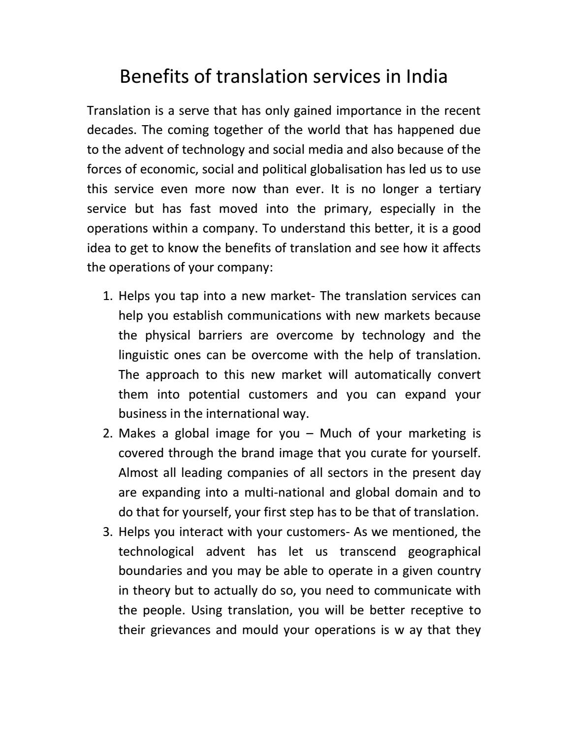 Benefits of translation services in India by CHL Localization Issuu