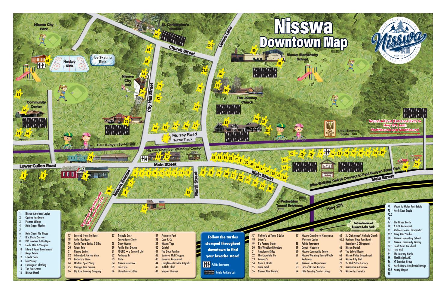 TURTLE TREK Downtown Nisswa Map by Brainerd Dispatch and Echo Journal