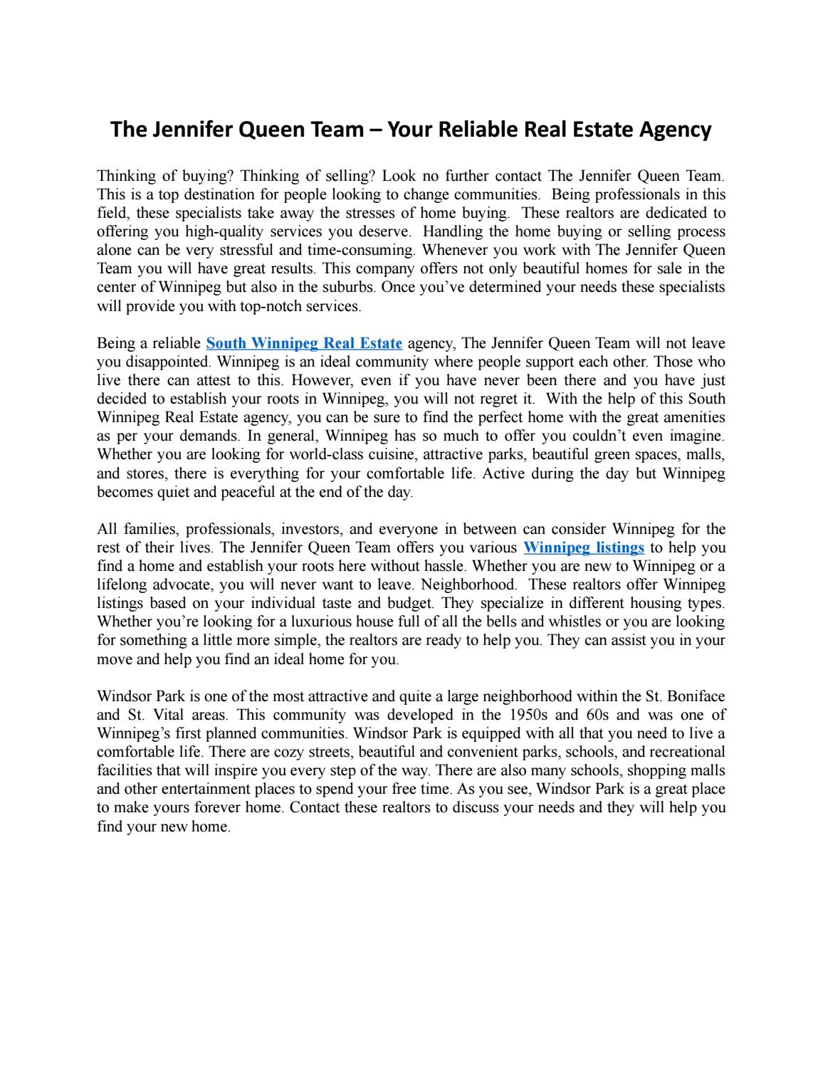 The Jennifer Queen Team Your Reliable Real Estate Agency by The