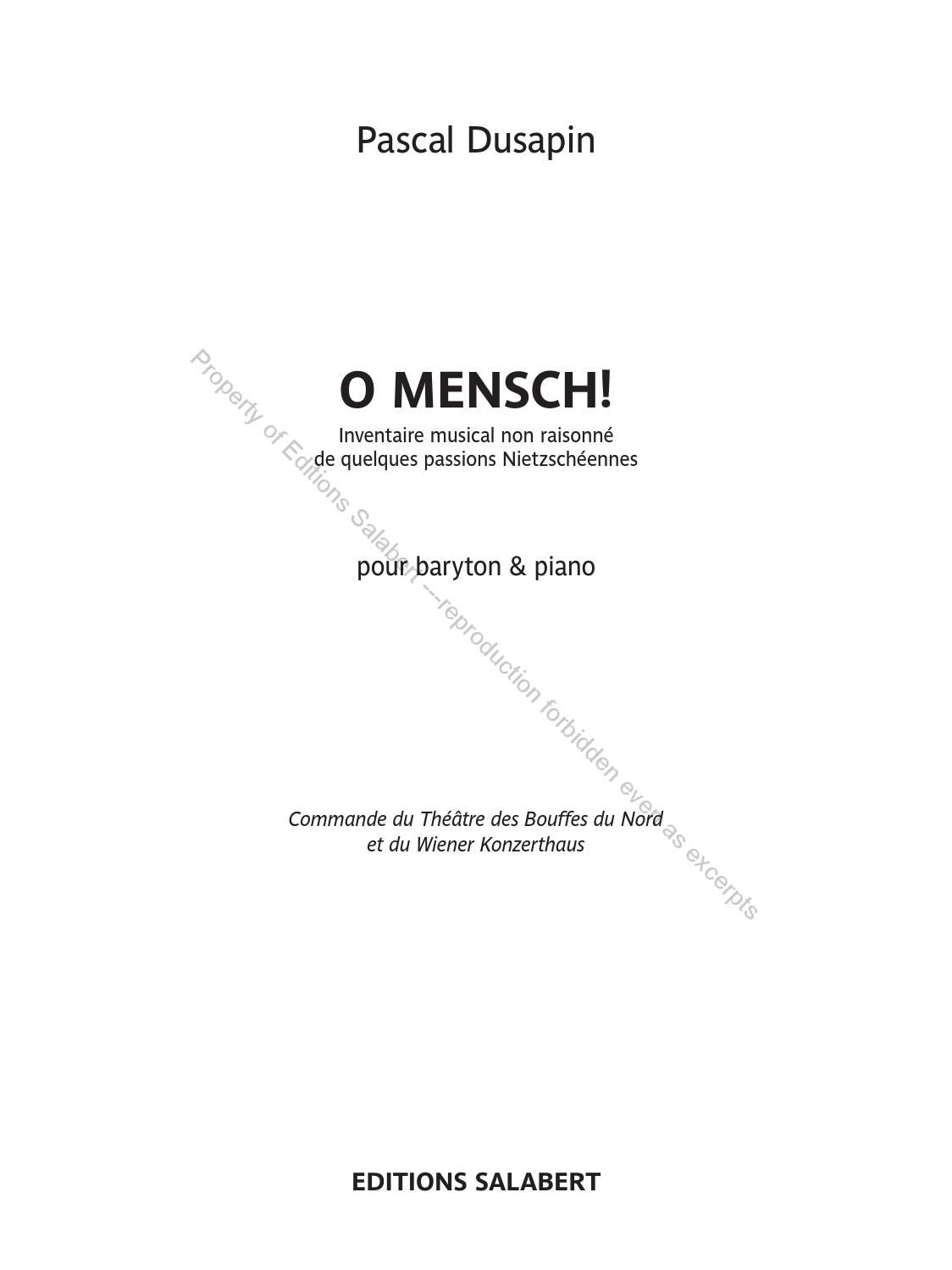 Pascal Dusapin O Mensch By Durand Salabert Eschig Issuu