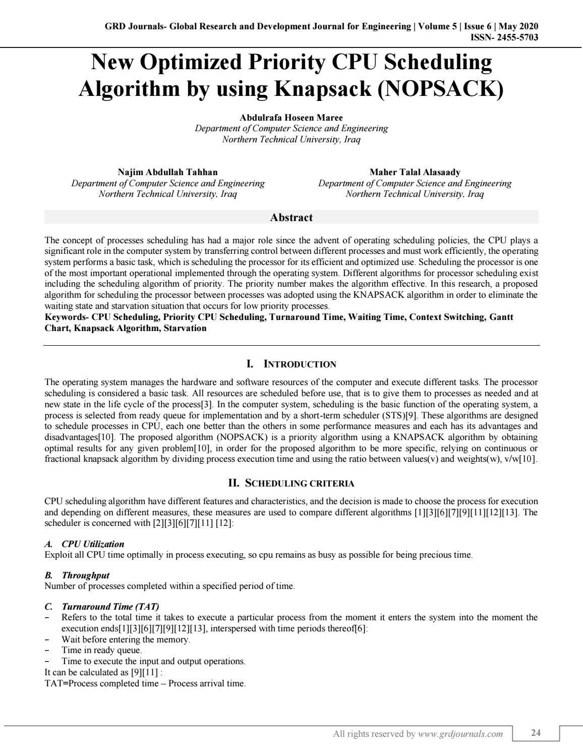 New Optimized Priority CPU Scheduling Algorithm by Using Knapsack ...