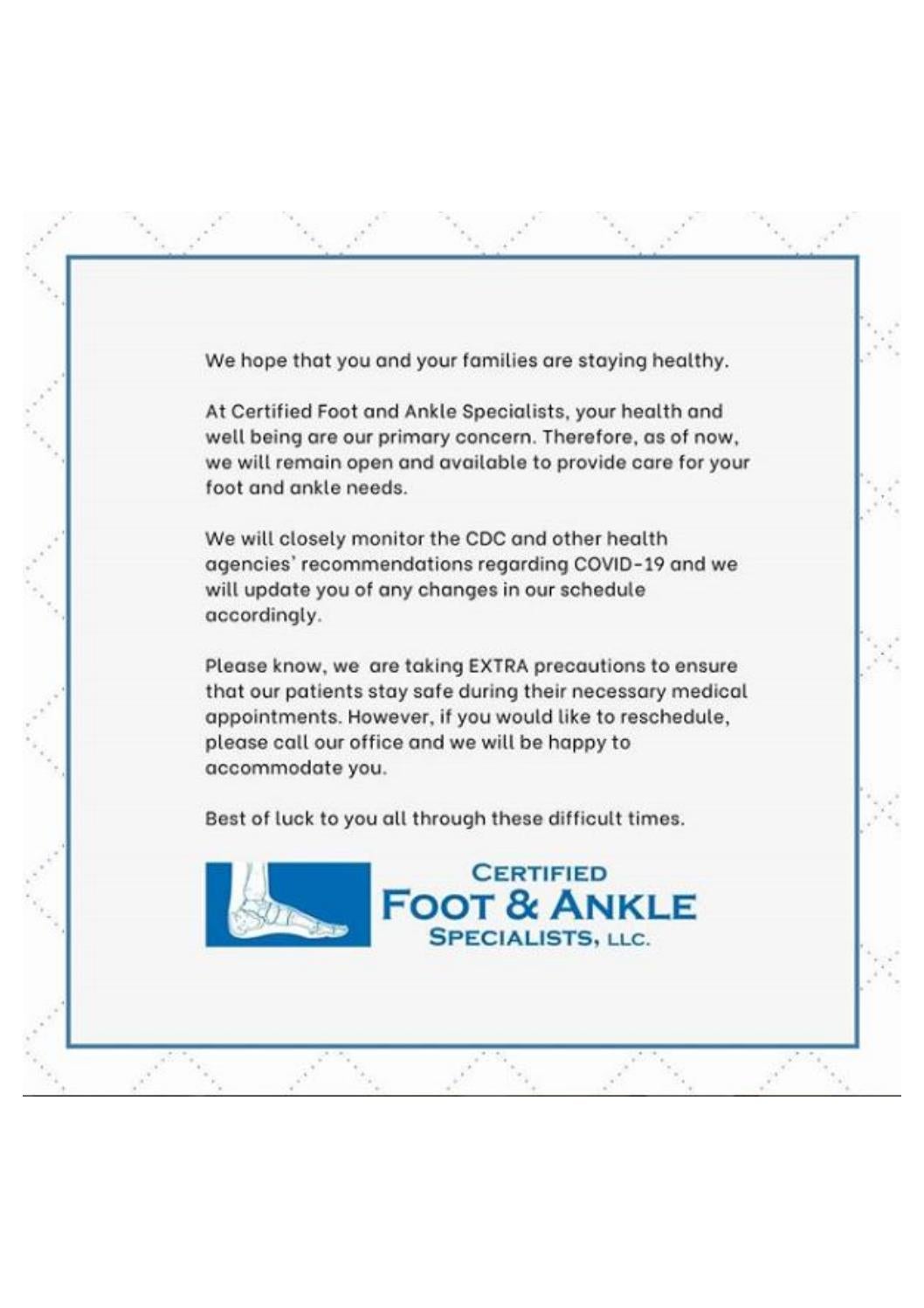 Certified Foot and Ankle Specialists COVID19 Infographic by